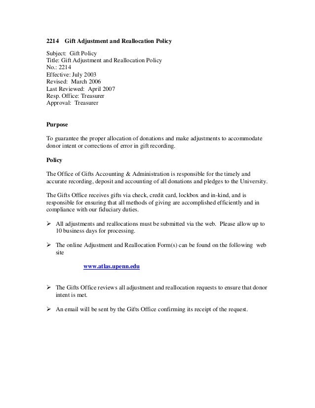 Example gift policy manual