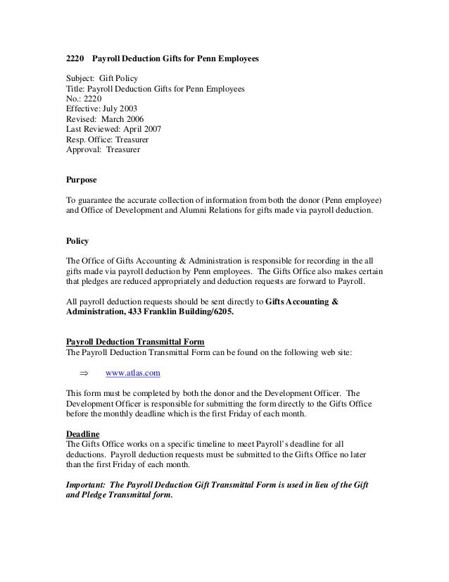 example gift policy manual how to write a pledge letter