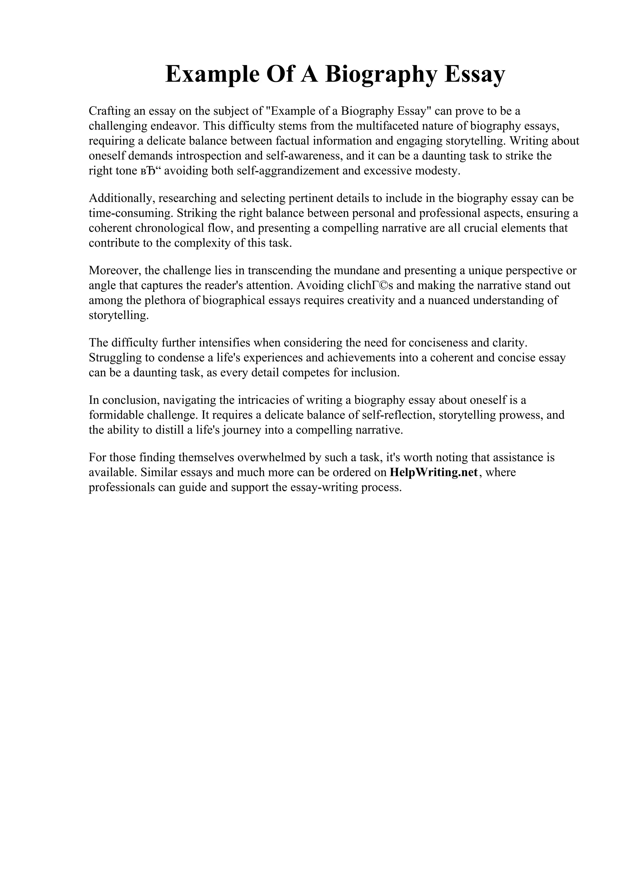 Example Of A Biography Essay. 15 examples of biography essays PDF