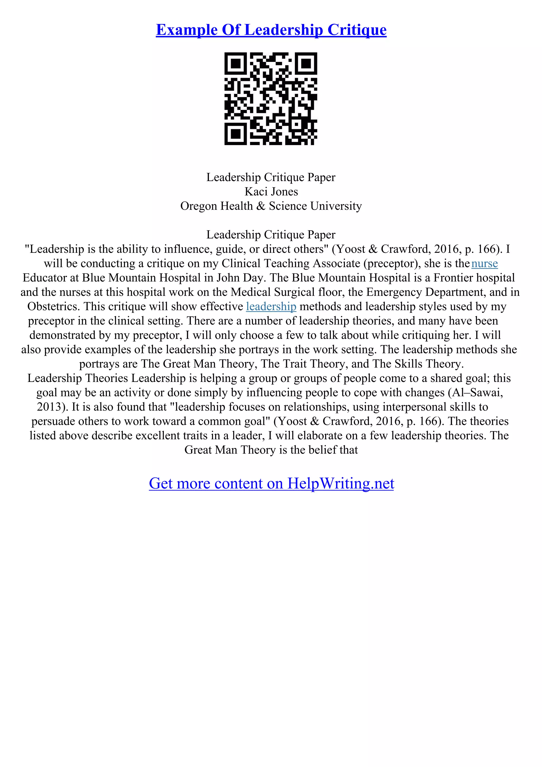 Example Of A Critique Essay | PDF