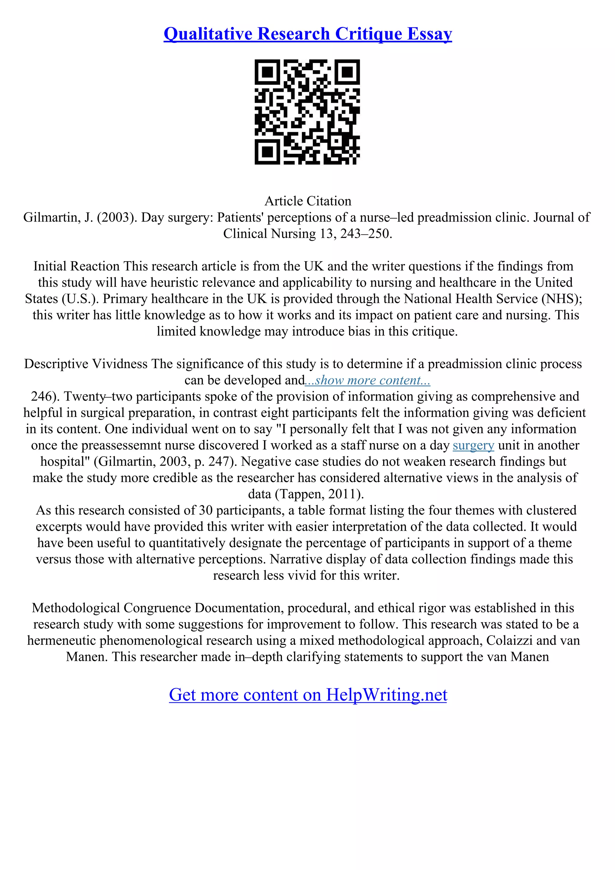 Example Of A Critique Essay | PDF