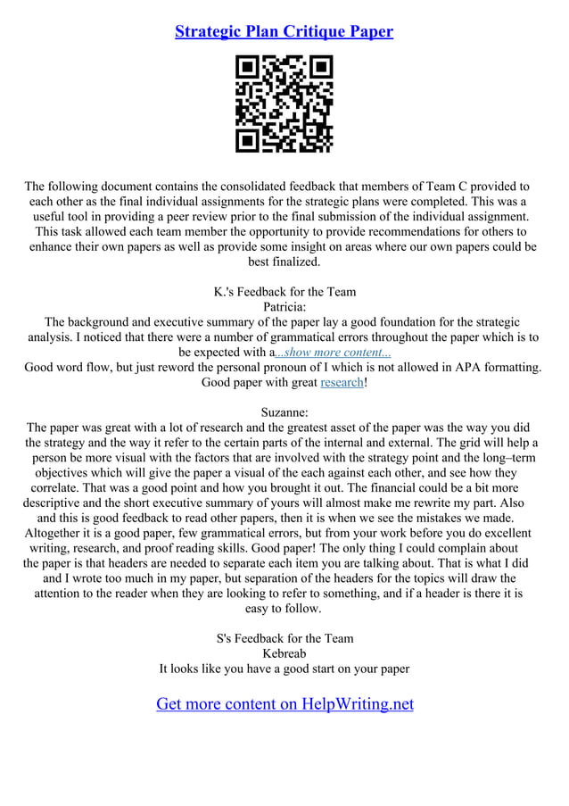 Example Of A Critique Essay | PDF