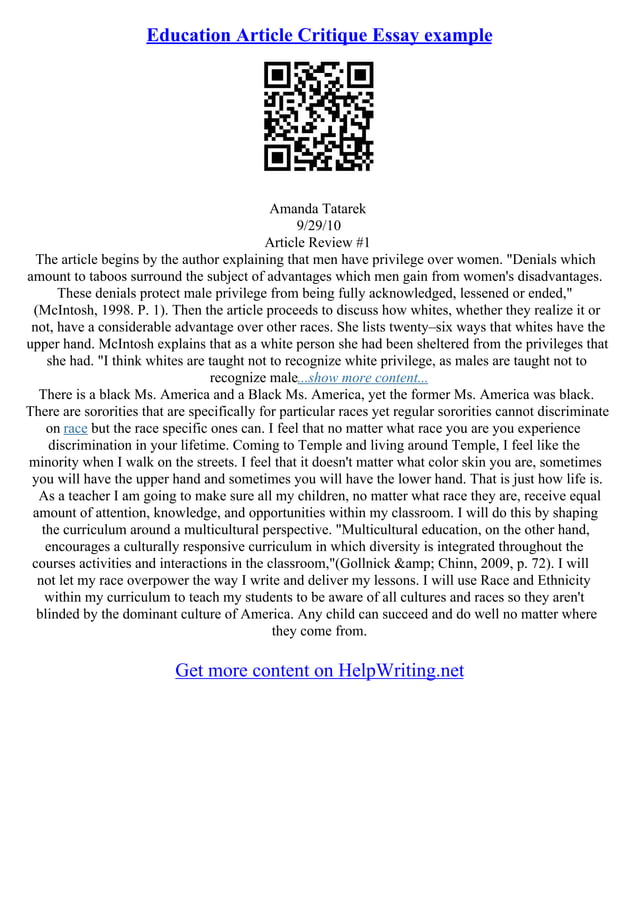 Example Of A Critique Essay | PDF