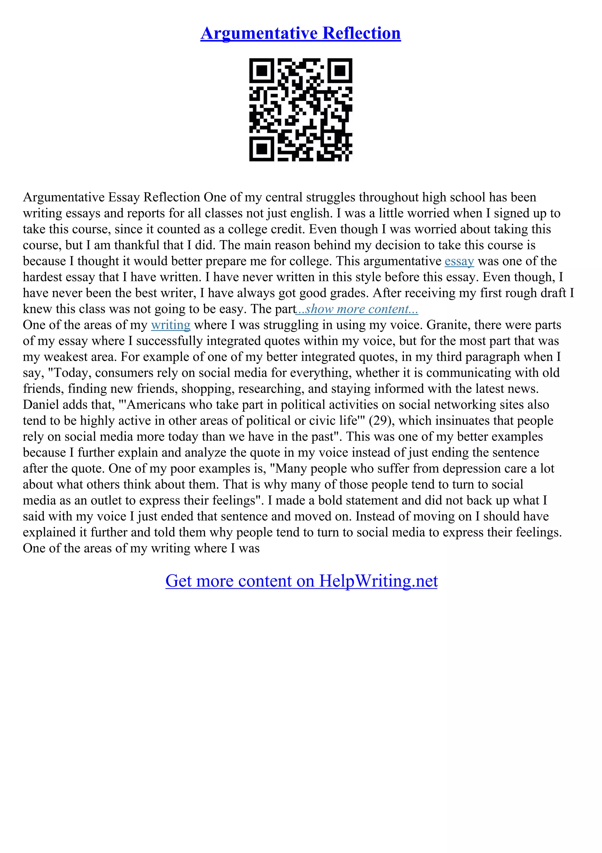 Example Of A Good Argumentative Essay | PDF