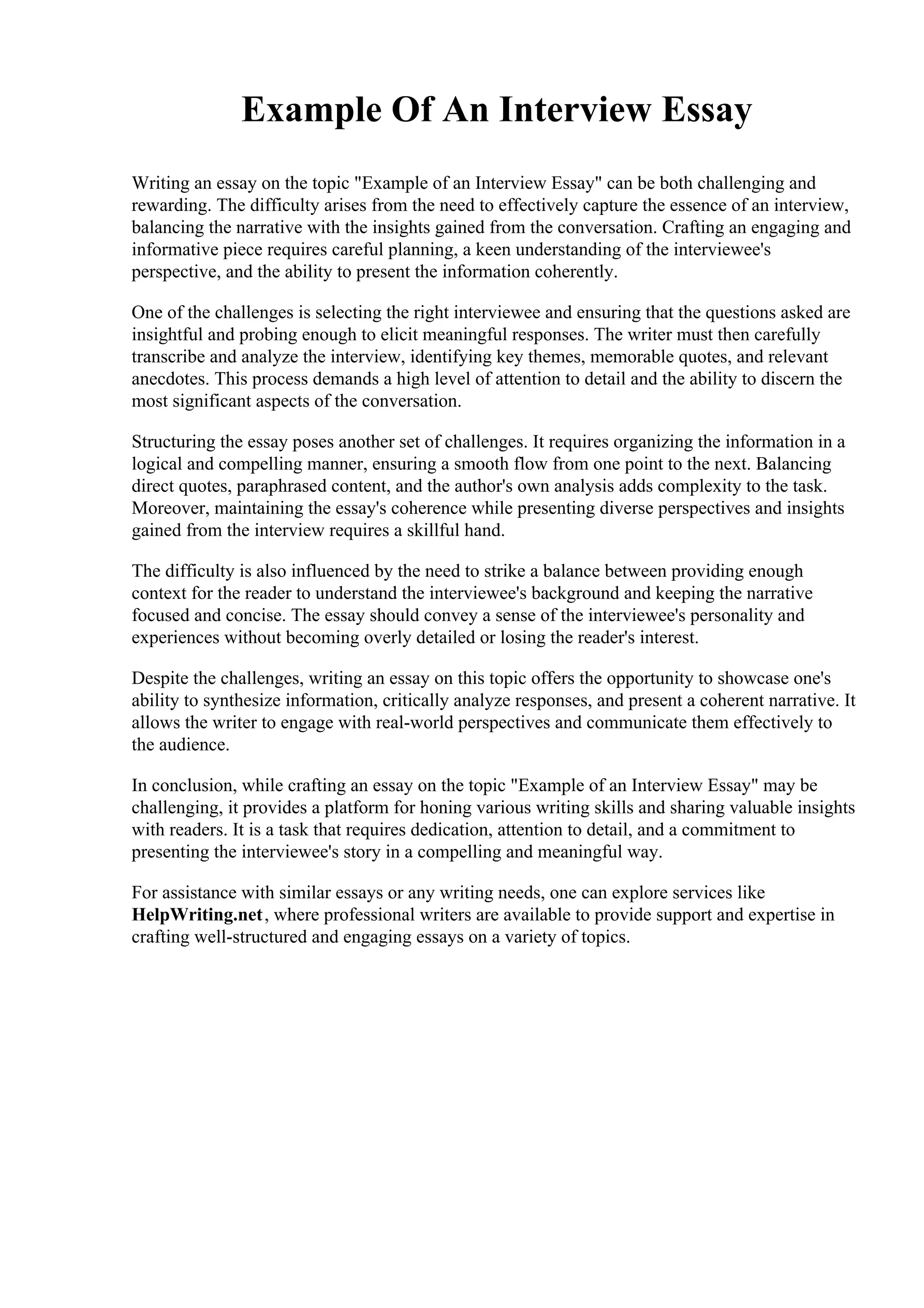 Example Of An Interview Essay.pdf | Screenwriting | Content Production
