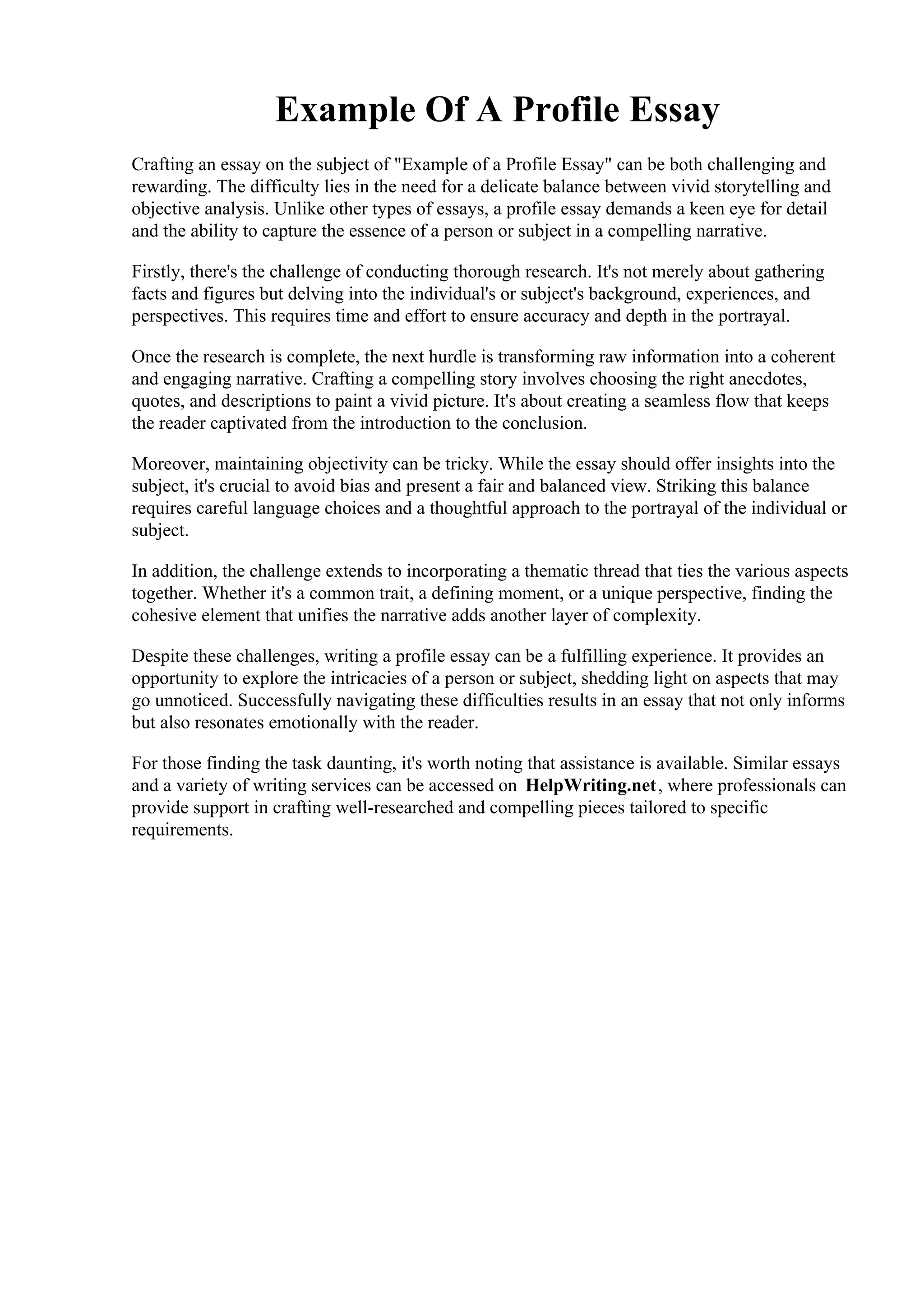 Example Of A Profile Essay | PDF