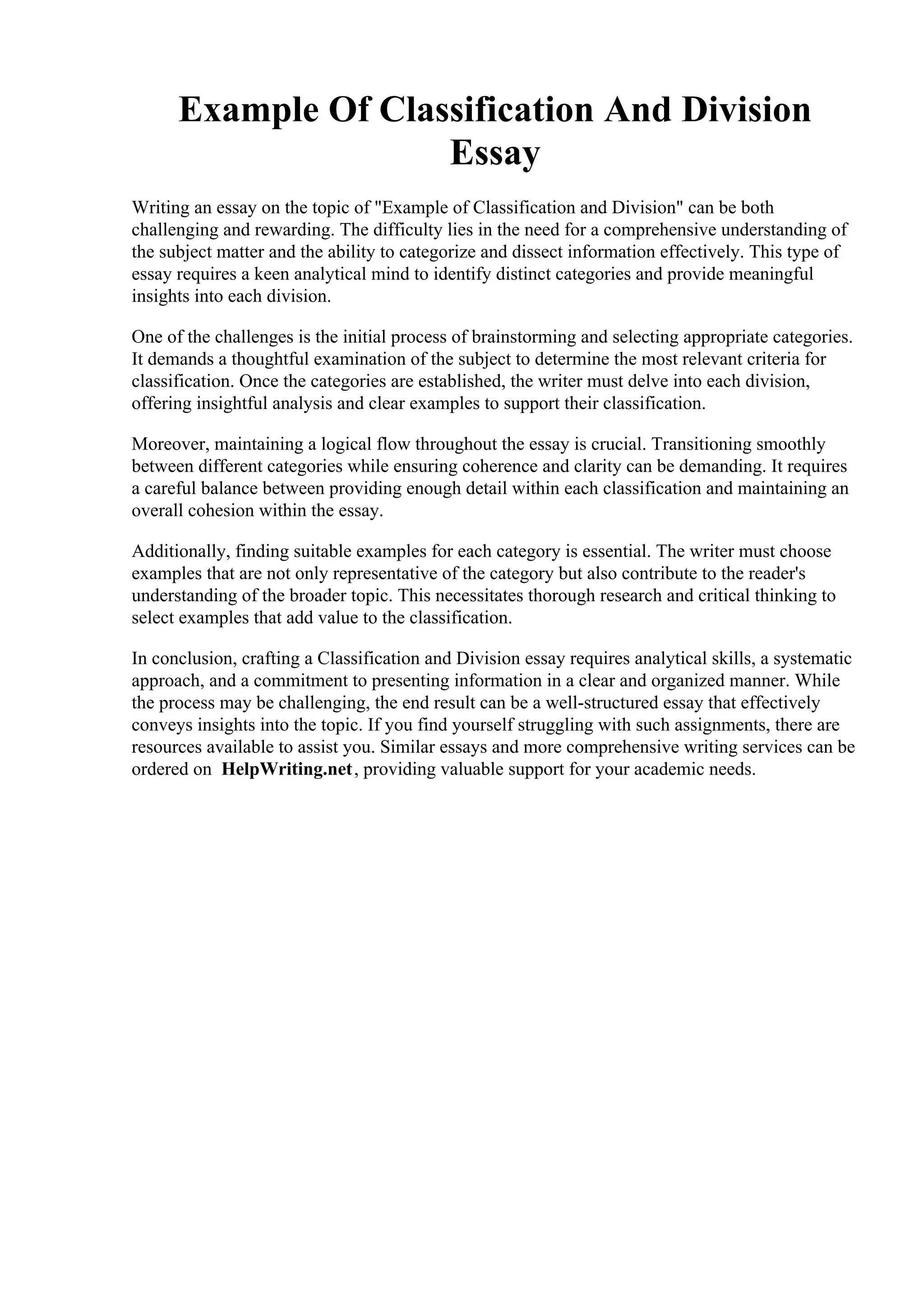 Example Of Classification And Division Essay | PDF