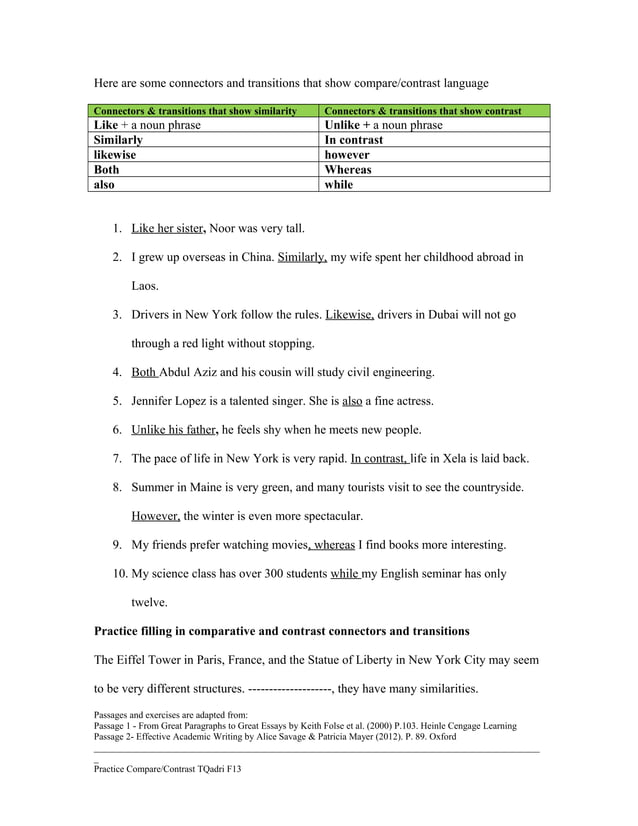 Example of compare & contrast paragraphs(1)