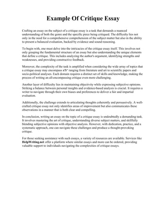 Example Of Critique Essay.pdf | Educational Assessment | Education