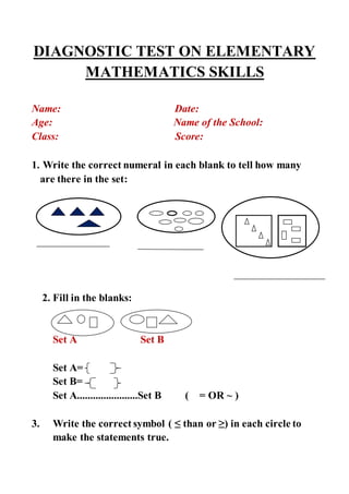 Elementary Math Diagnostic Test: Skills Assessment and Error Analysis | PDF