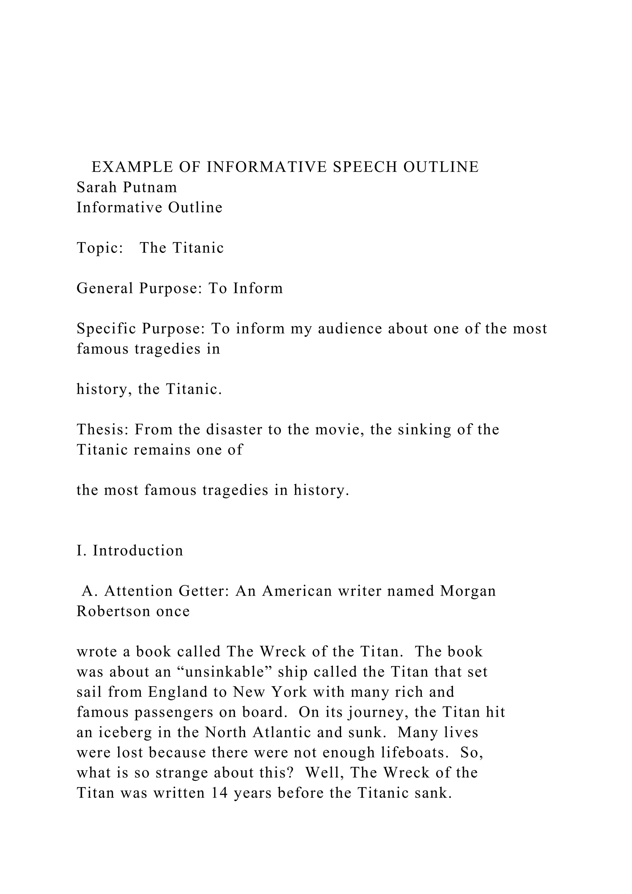 Titanic Speech Outline