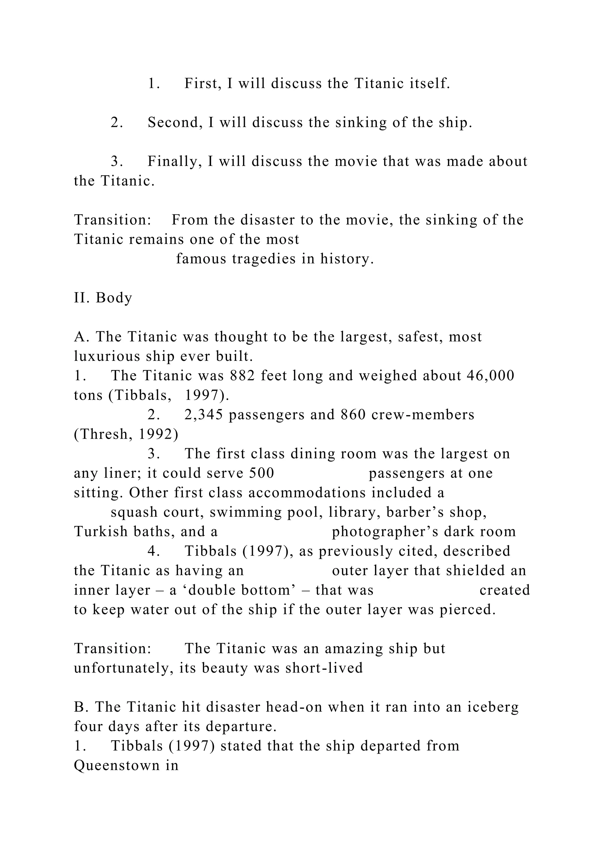 Titanic Script Example Titanic Speech Outline