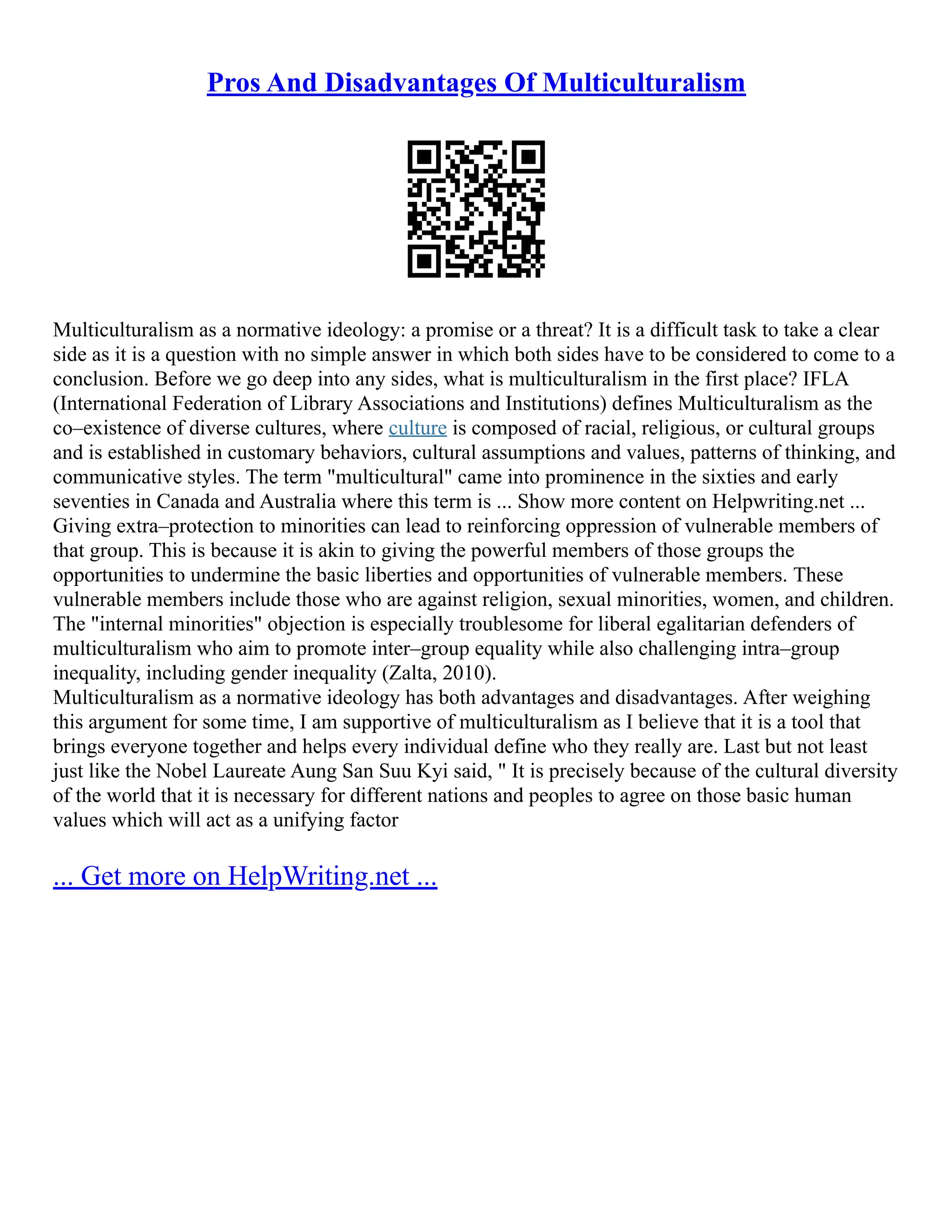 Example Of Multiculturalism In Canada | PDF