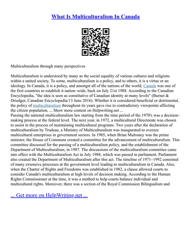 Example Of Multiculturalism In Canada | PDF