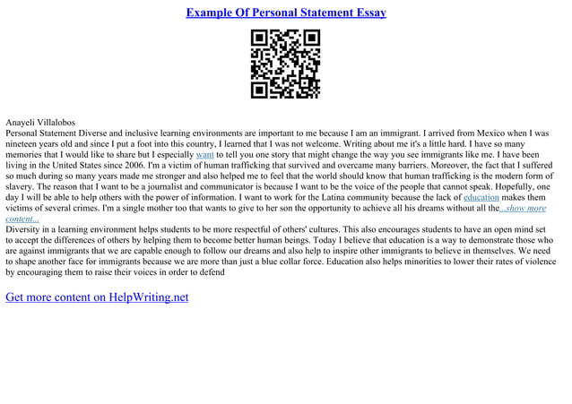 Example Of Personal Statement Essay | PPT