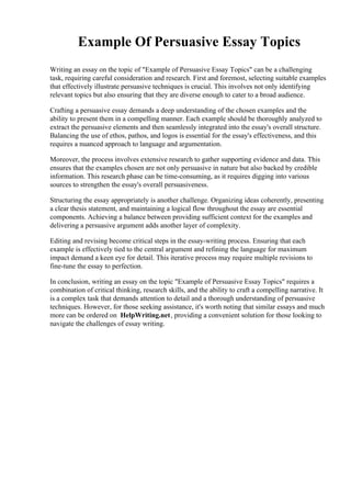 Example Of Persuasive Essay Topics. Michigan State University | PDF