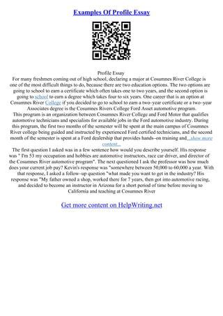 Example Of Profile Essay | PDF
