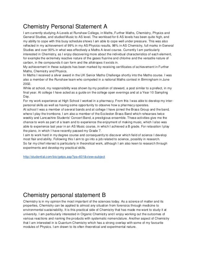 chemistry application personal statement