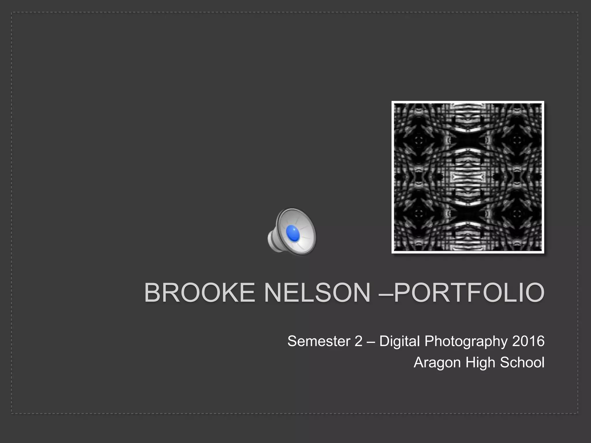 Semester 2 – Digital Photography 2016
Aragon High School
BROOKE NELSON –PORTFOLIO