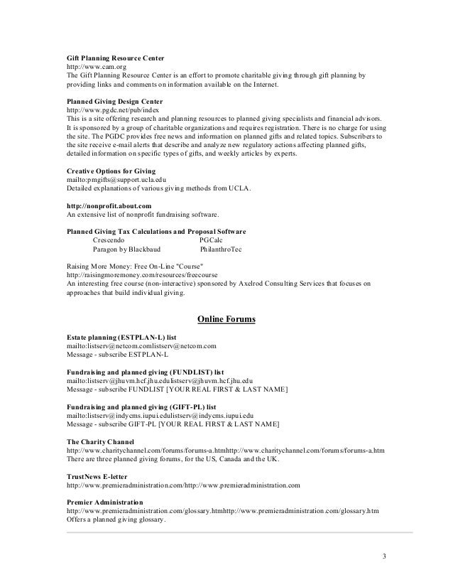 Example planned giving and donation programs resource list
