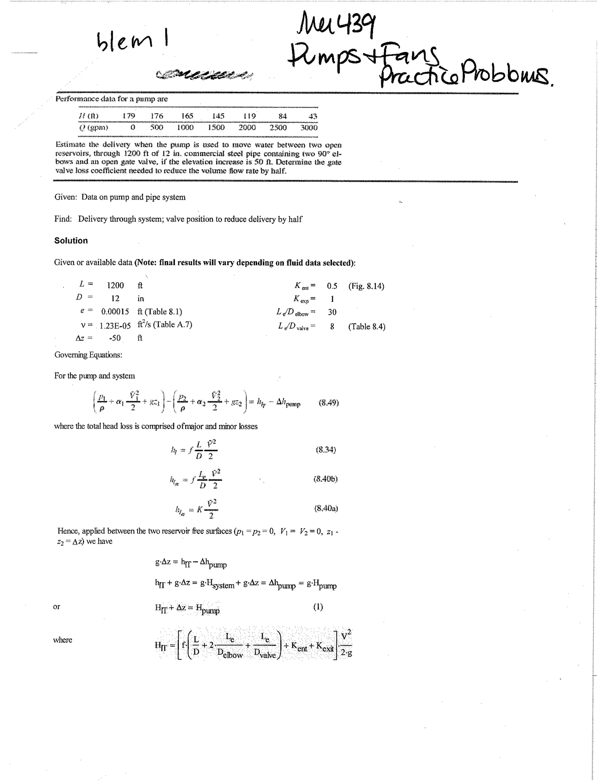 Example problem pumps & fans | PDF