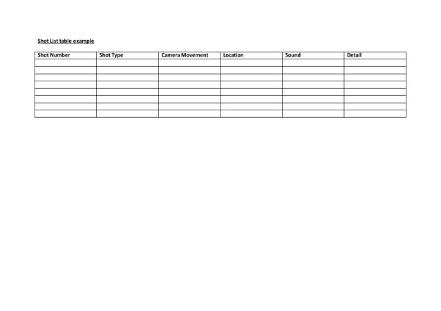 Example production schedule and shot list | DOCX
