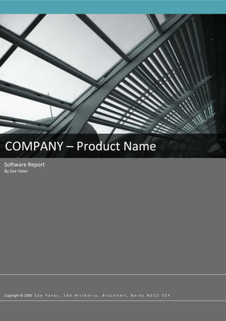 -62865459740COMPANY – Product Name  08FallSoftware Report By Zoe YatesCopyright © 2009   Zoe Yates, 104 Hillberry, Bracknell, Berks RG12 7ZY<br />Version Control<br />VersionDateCommentsIssued by1.03rd October 2009CreationZoe Yates<br />Contact Information<br />NameAddressTelephoneEmailZoe Yates104 Hillberry, Bracknell, Berks, RG12 7ZY07877195217Zoe.Yates@RocketMail.com<br />Contents<br /> TOC  quot;
1-3quot;
   Version Control PAGEREF _Toc116314610  2<br />Contact Information PAGEREF _Toc116314611  2<br />Contents PAGEREF _Toc116314612  3<br />Terminology PAGEREF _Toc116314613  4<br />1.Introduction PAGEREF _Toc116314614  5<br />2.Internal Launch PAGEREF _Toc116314615  6<br />2.1Software Launch Pack PAGEREF _Toc116314616  6<br />2.2Internal Product Awareness PAGEREF _Toc116314617  6<br />3.Understanding The Market PAGEREF _Toc116314618  7<br />3.1Key Competition PAGEREF _Toc116314619  7<br />3.2Third Party Product Support PAGEREF _Toc116314620  7<br />3.3Product Unique Selling Point’s PAGEREF _Toc116314621  8<br />3.4Product Licensing PAGEREF _Toc116314622  8<br />3.5Target Markets PAGEREF _Toc116314623  8<br />4.External Launch PAGEREF _Toc116314624  9<br />4.1Press and Media PAGEREF _Toc116314625  9<br />4.2End Users PAGEREF _Toc116314626  9<br />4.3Integrators and Developers PAGEREF _Toc116314627  9<br />5.Promote the Product - Online PAGEREF _Toc116314628  10<br />5.1Microsite PAGEREF _Toc116314629  10<br />5.2Social Networking Sites PAGEREF _Toc116314630  10<br />6.Notes PAGEREF _Toc116314631  11<br />Terminology<br />ACSAccess Control SystemAPIApplication Programmer’s InterfaceBMSBuilding Management SystemCCTVClosed-Circuit TelevisionCODECCoding and/or Decoding UnitDVRDigital Video RecorderFPSFrames per Second (not Fields per Second)GBGigaBytesGUIGraphical User InterfaceI3DImmersive 3D TechnologyIPInternet ProtocolJPEGJoint Photographic Experts GroupLANLocal Area NetworkMBMegaBytesMBpsMegaBytes per SecondMbpsMegabits per SecondMJPEGMotion Joint Photographic Experts GroupMPEGMoving Picture Experts GroupNTSCNational Television System Committee (US TV format)NVMSNetwork Video Management SystemNVRNetwork-attached Video RecorderOSOperating SystemOSDOn-Screen DisplayPALPhase Alternation Line (European TV format)PTZPan Tilt ZoomQoSQuality of ServiceSDKSoftware Development KitSISystem IntegratorSLAService Level AgreementSMSSecurity Management SoftwareUSPUnique Selling PointWANWide Area Network<br />Introduction<br />This report has been created as a response to the request of John Smith on behalf of COMPANY.<br />The purpose of the report is to demonstrate my understanding of the current PRODUCT market and provide information and ideas on how we can help increase market awareness of the product and the COMPANY brand.<br />The report contains ideas on releasing the product internally and externally, information on current competition and typical software licensing options.<br />The report is based upon my current exposure to the PRODUCT, my industry knowledge, experience of launching such a product to the market and information available in the public domain.<br />Internal Launch<br />Software Launch Pack<br />An internal launch pack should be created and released to all staff within the business. The pack should contain information on what the product is, how it works and who the key contacts (Sales People, Pre-Sales and Technical Support contacts) for the product are. The pack will contain datasheets, cheat sheets and recent case studies highlighting projects where the product has already been successfully used.<br />The launch pack could be handed out at an internal product launch event held in house. All staff will be invited to the event that will include a short presentation of the product, live product demonstrations and the launch pack. Perhaps a gimmick such as slinky demonstrating how flexible the product is or some 3D glasses high lighting the products 3D capabilities. The event should ideally include snacks and refreshments.<br />It’s key to any product that all employees within the business fully understand the product, its capabilities and key markets. This creates an environment where the team feel part of the product and its success, ultimately leading to improved mural and a greater commitment to the product and it’s future long-term success. <br />Internal Product Awareness<br />Keeping employees up to date on the product and its achievements is equally as important as the launch itself. Regular updates should be provided to all employees, updates can be provided in a number of ways including but not limited to:<br />,[object Object]