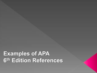 Examples of APA
6th Edition References
 