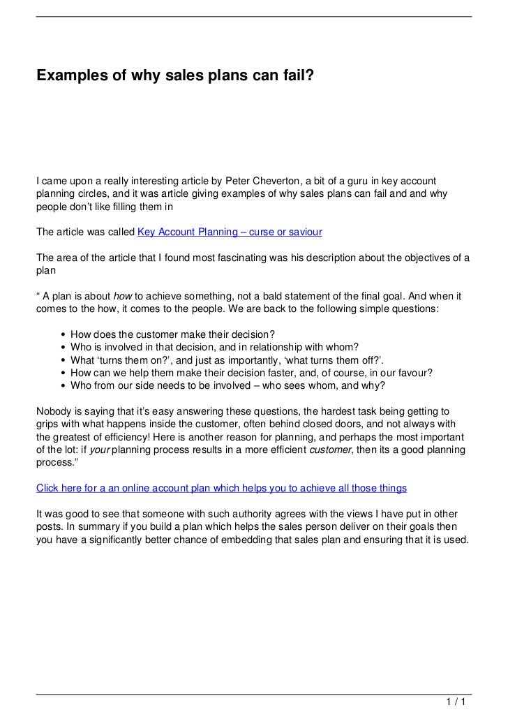 Examples of why sales plans can fail?