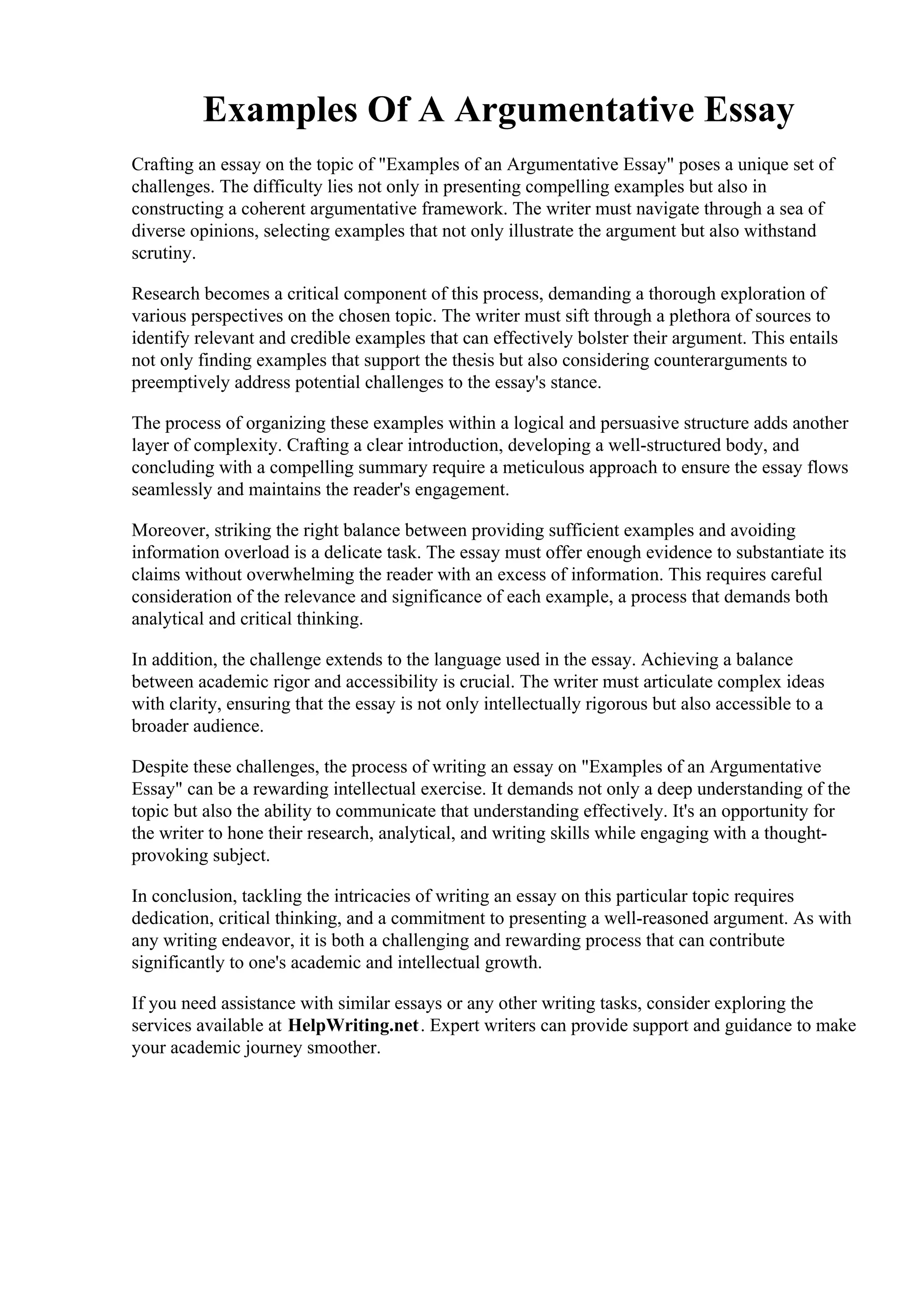 Examples Of A Argumentative Essay | PDF