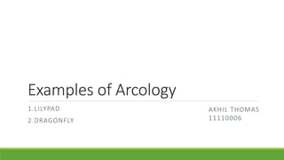 Examples of Arcology
1.LILYPAD
2.DRAGONFLY
AKHIL THOMAS
11110006
 