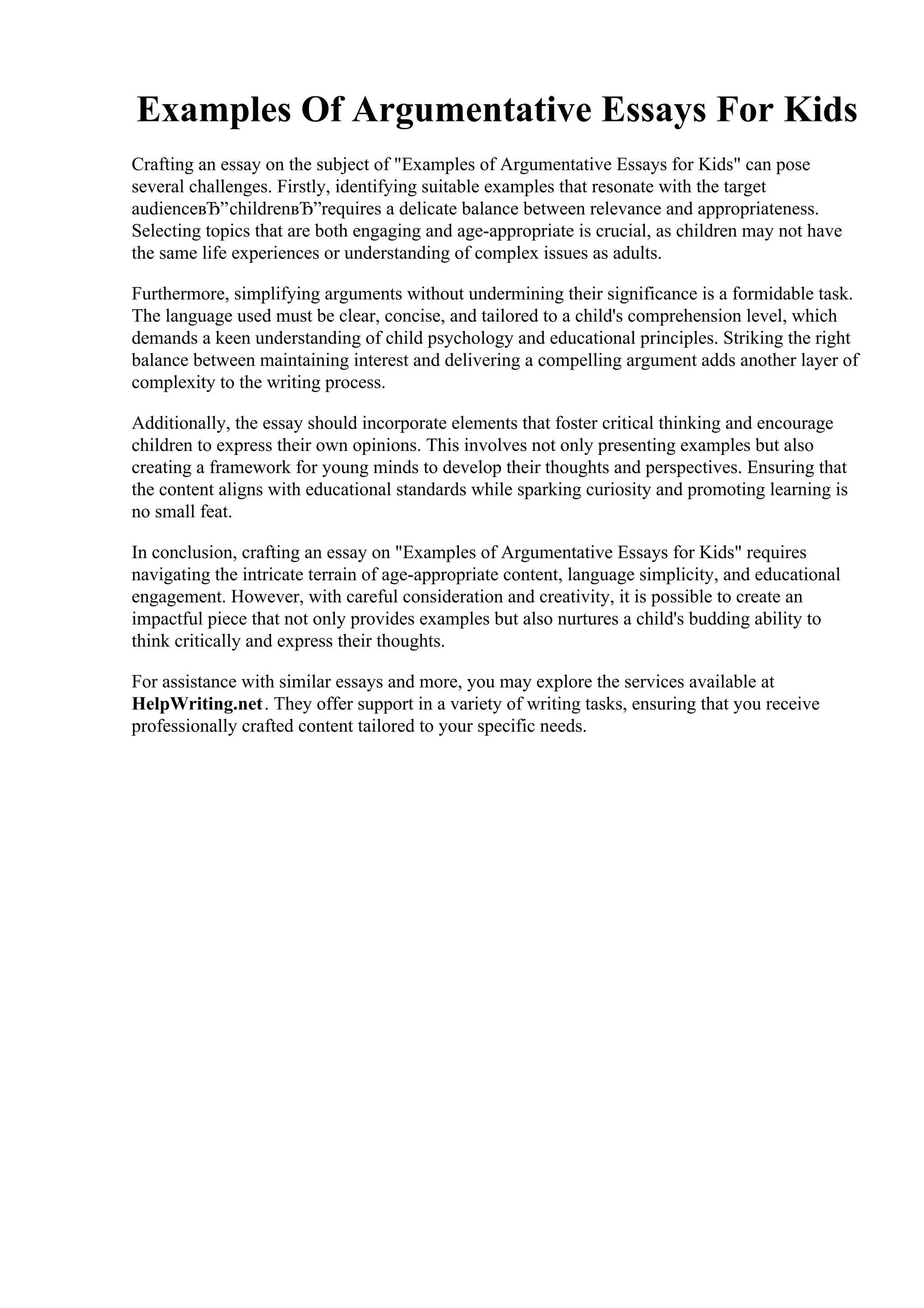Examples of argumentative essays for kids pdf