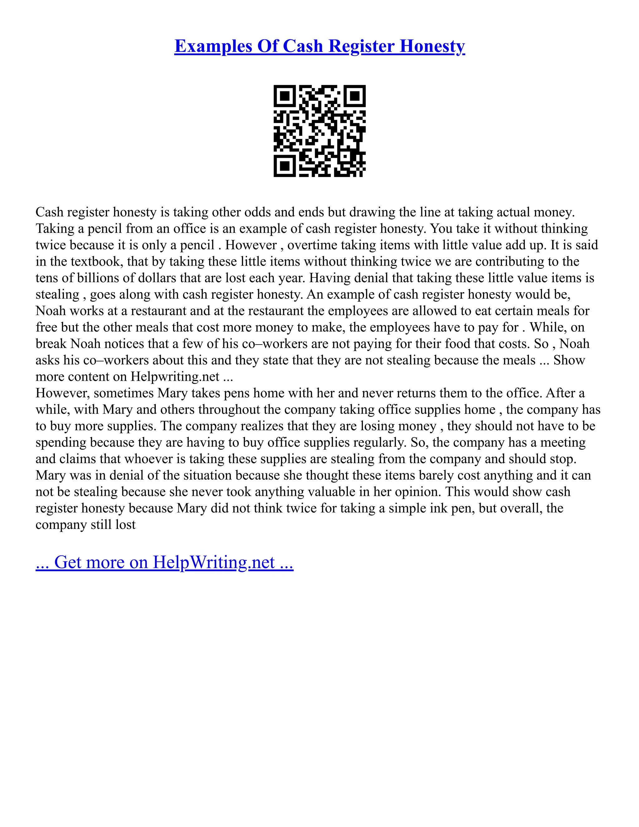 Examples Of Cash Register Honesty PDF