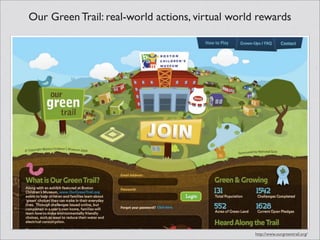 Our Green Trail: real-world actions, virtual world rewards
http://www.ourgreentrail.org/
