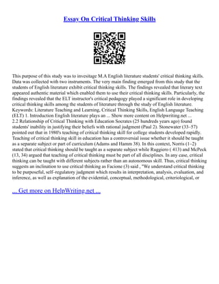 Examples Of Critical Thinking Skills In Nursing | PDF
