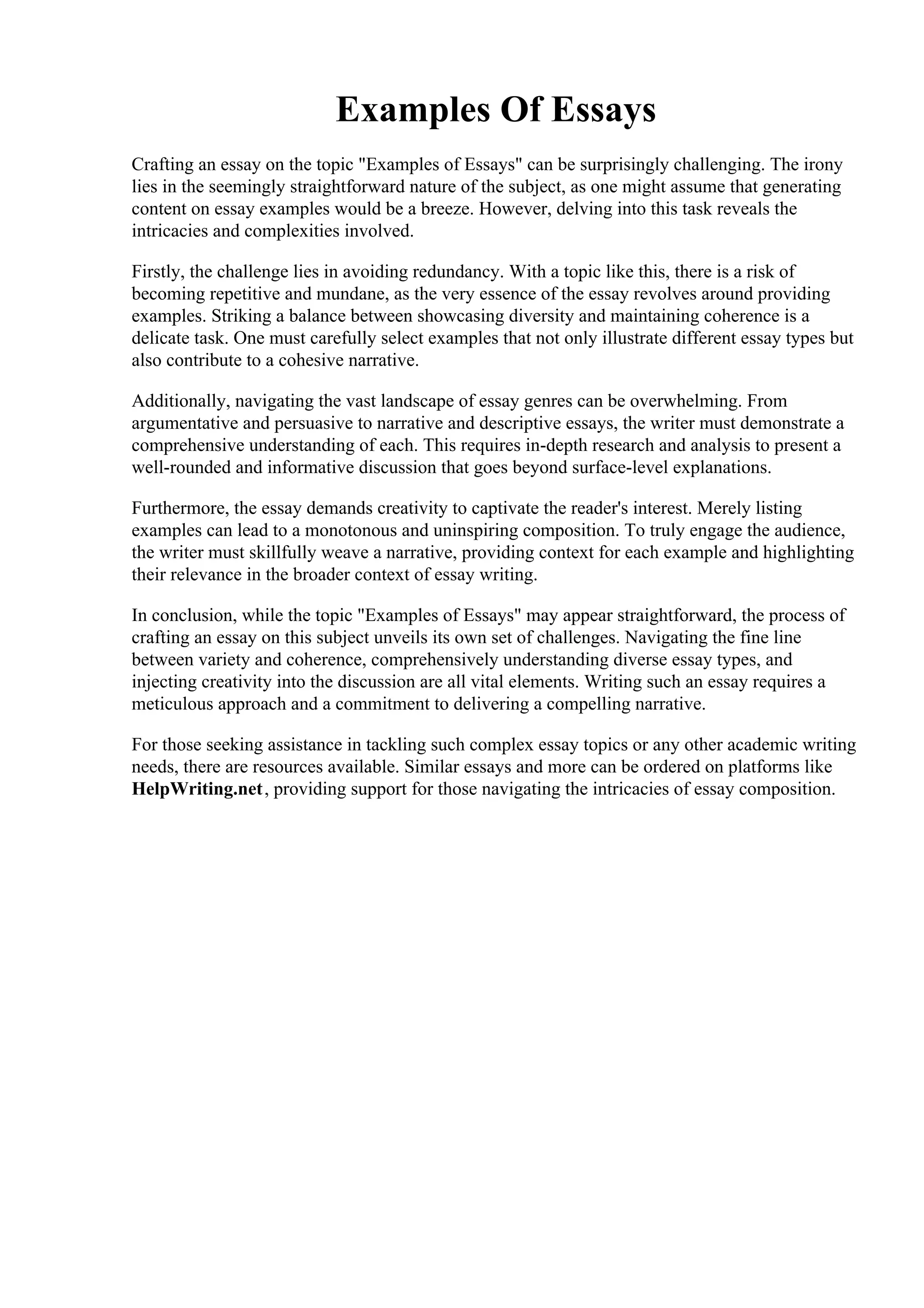 Examples Of Essays PDF