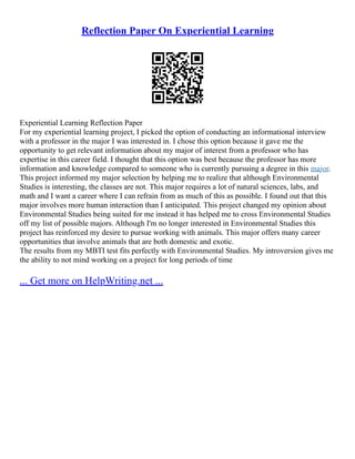 Examples Of Experiential Learning | PDF