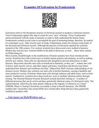 Examples Of Galvanism In Frankenstein | PDF