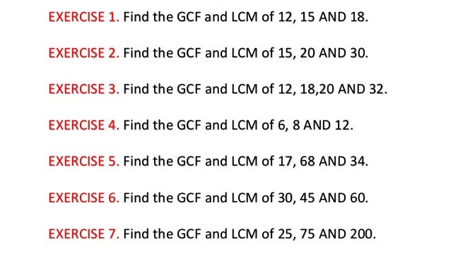 Examples of gcf and lcm to practice in class