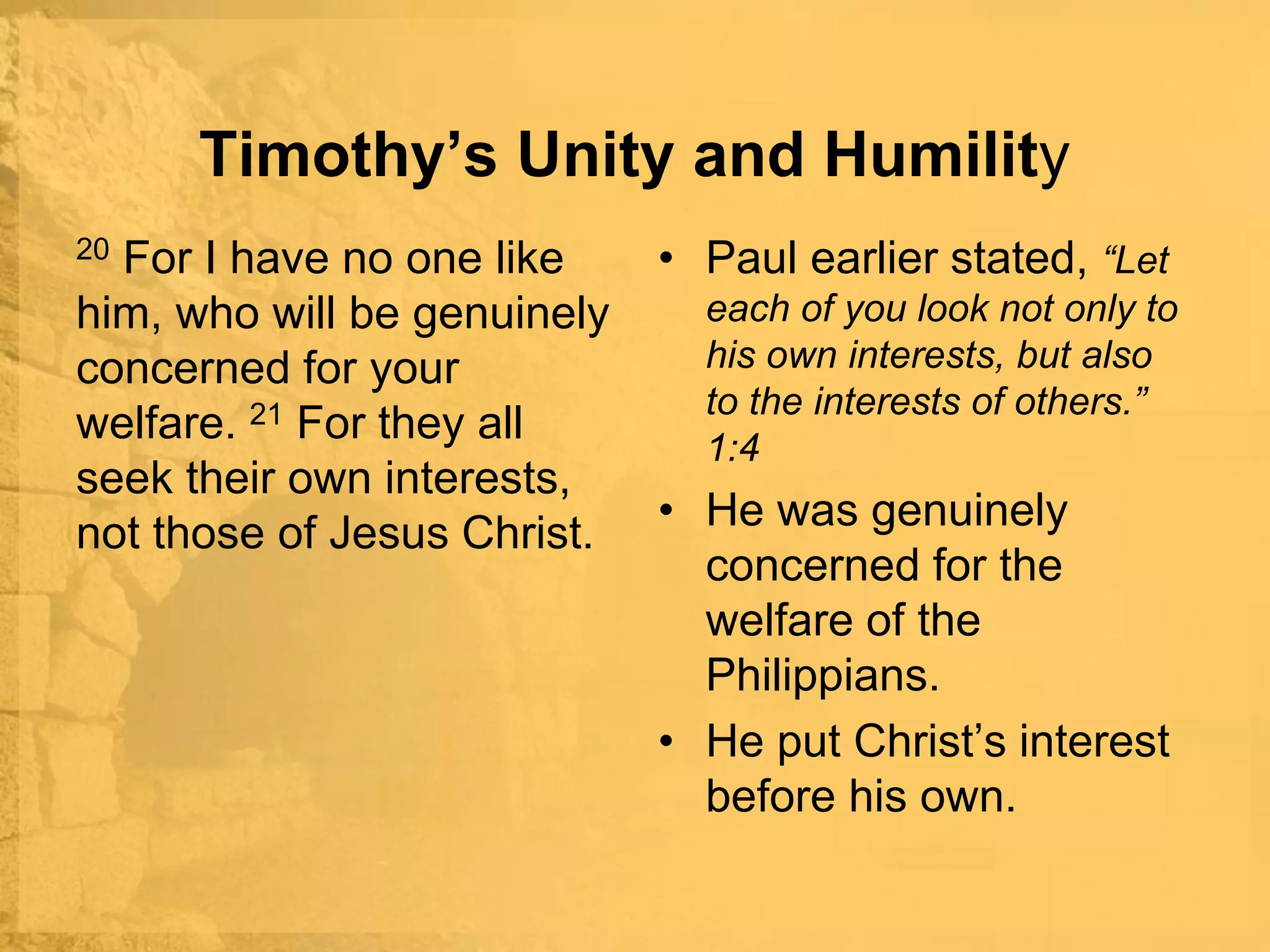 Humility Unity Reflection Examples of Humility and Unity - Phil. 2:19-30 | PPTX