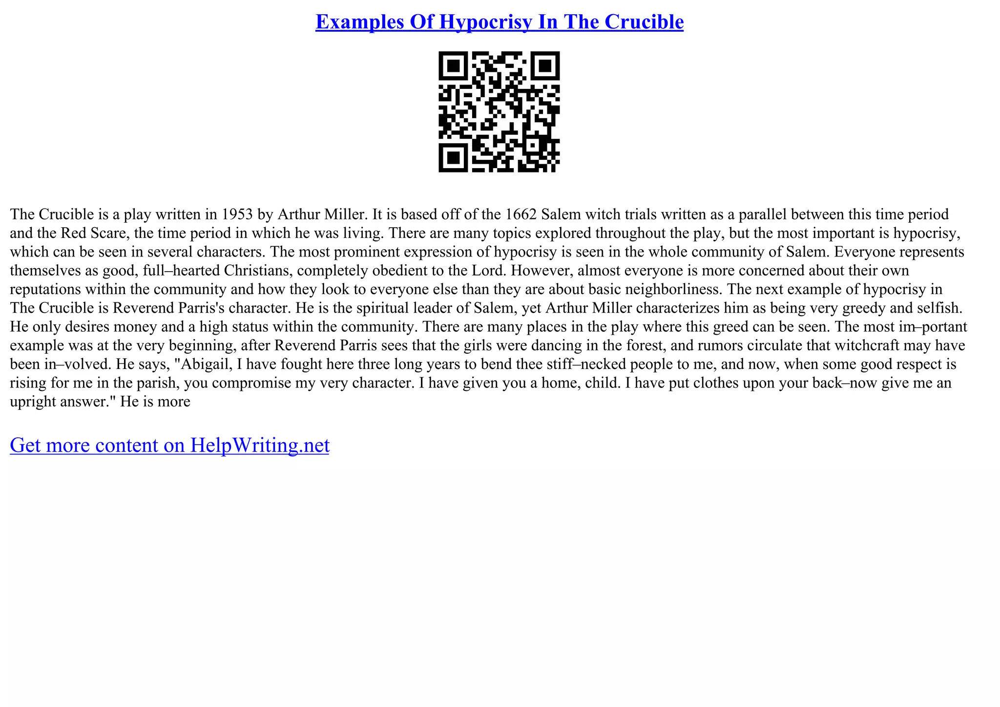 Examples Of Hypocrisy In The Crucible PPT