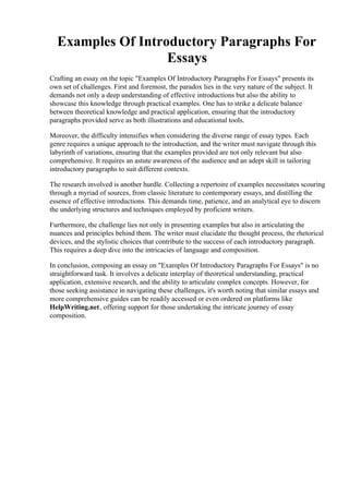 Examples Of Introductory Paragraphs For Essays | PDF