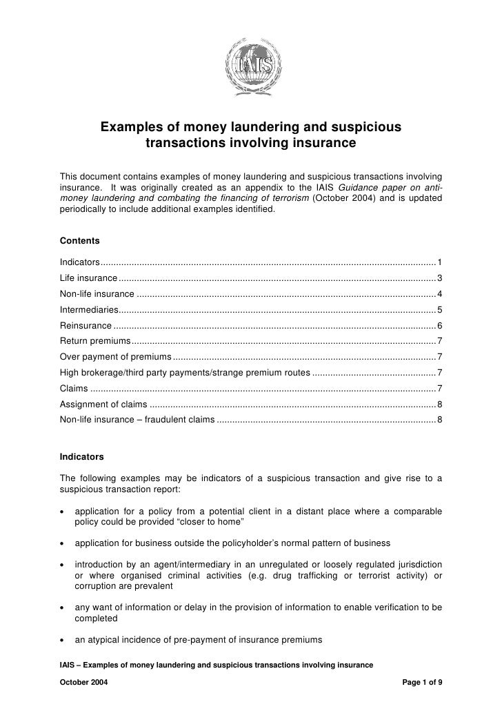 Examples of money_laundering