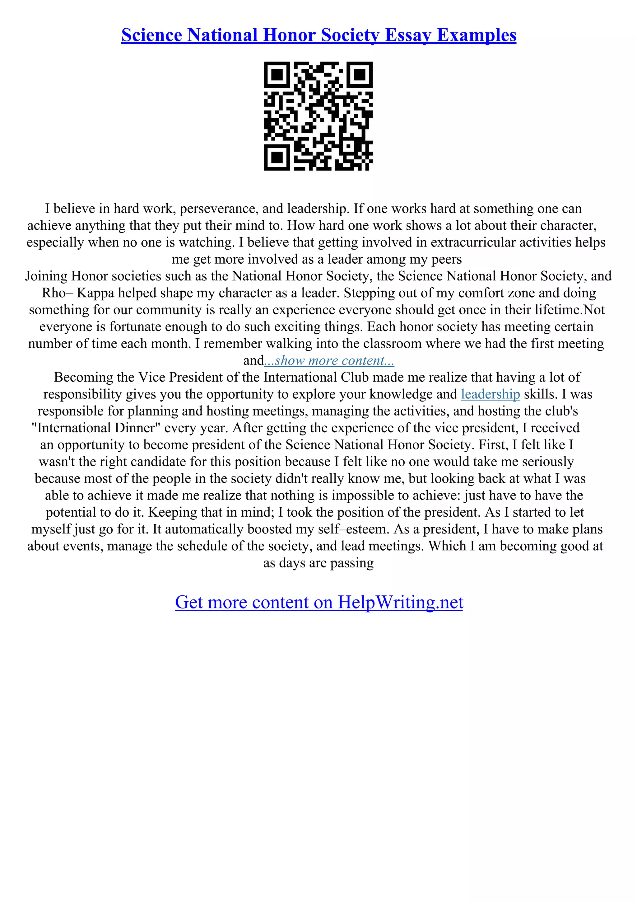 Examples Of National Honor Society Essays | PDF