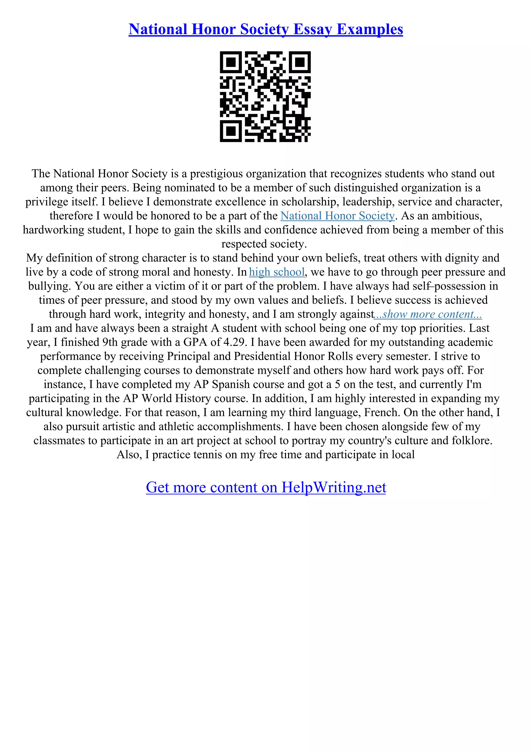 Examples Of National Honor Society Essays | PDF