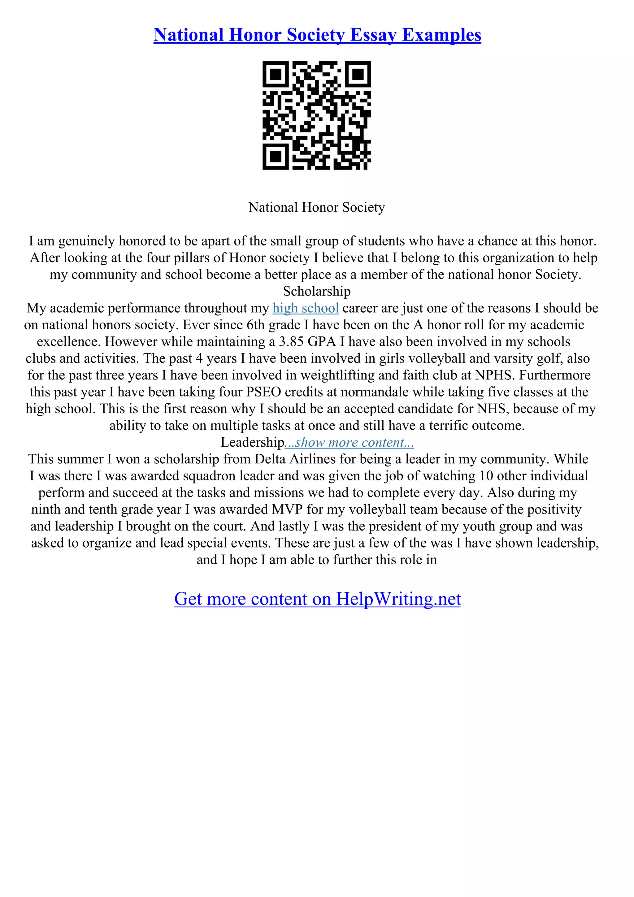 Examples Of National Honor Society Essays | PDF