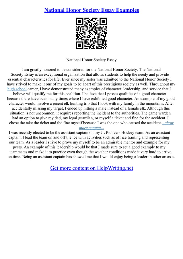 Examples Of National Honor Society Essays | PDF
