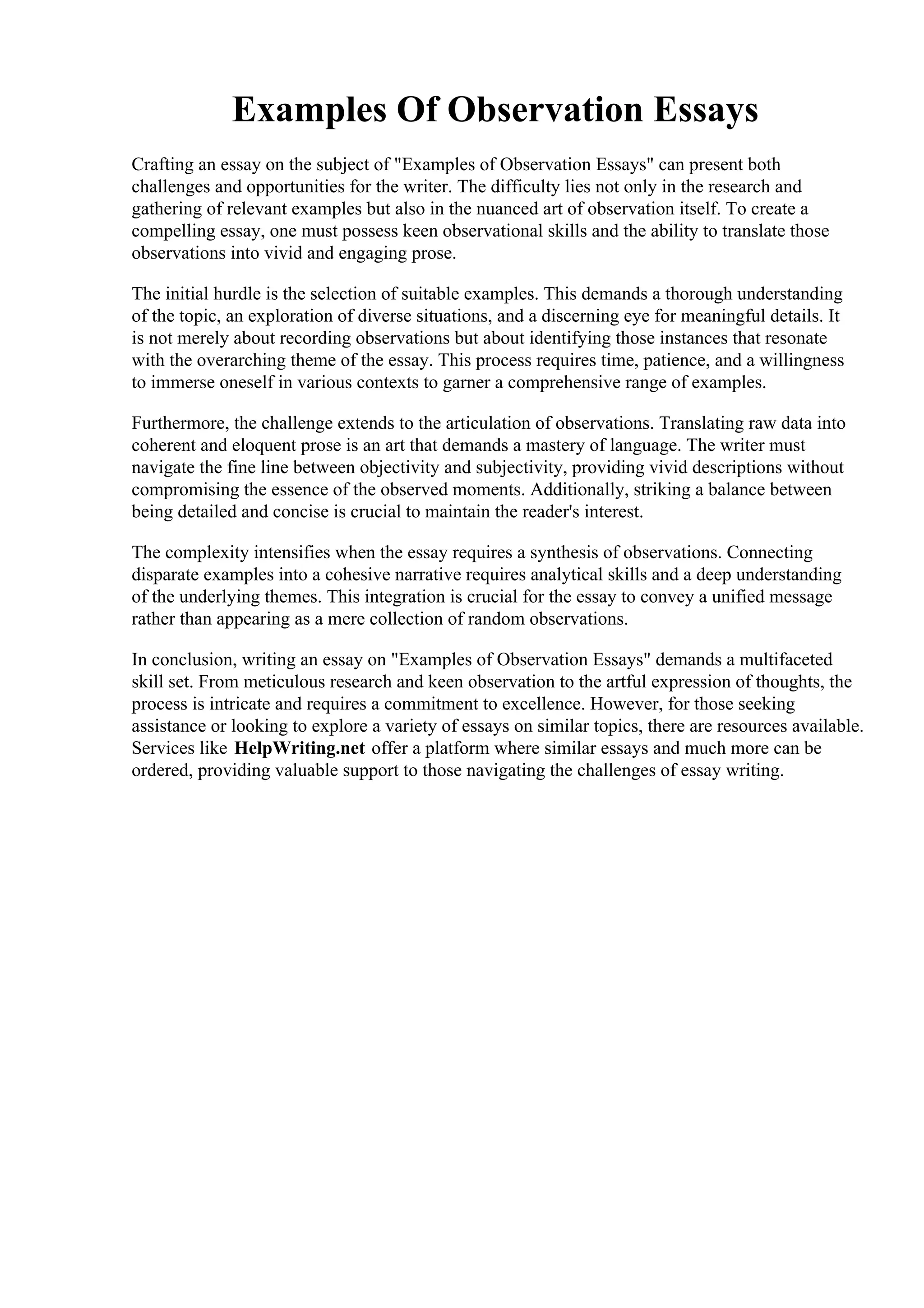 Examples Of Observation Essays | PDF