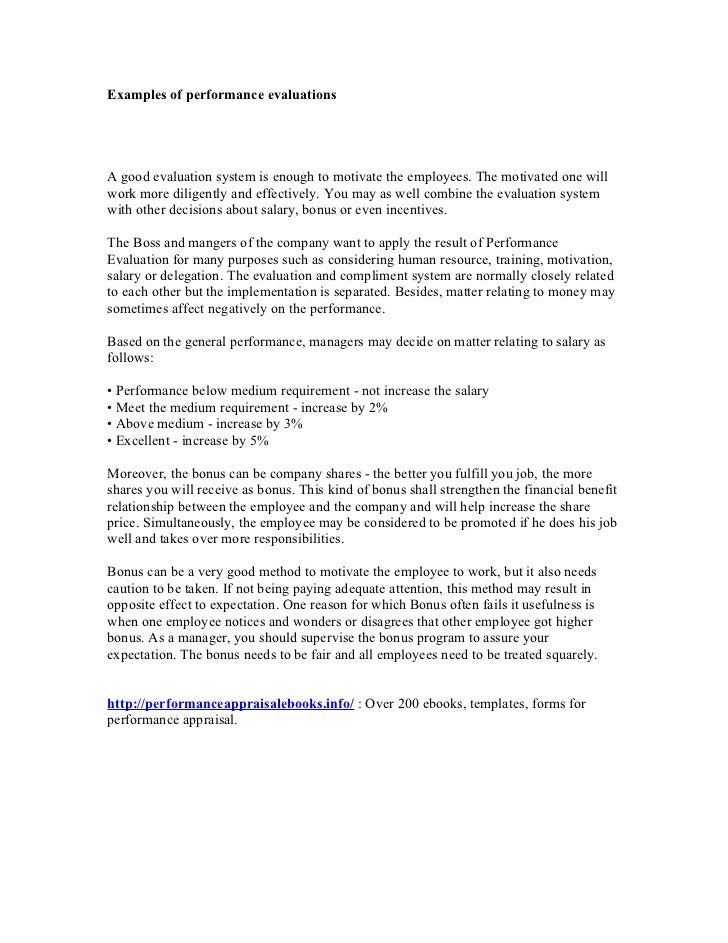 examples of performance evaluations examples of employee evaluations