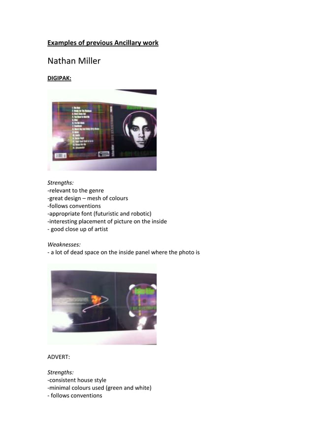 Examples Of Previous Ancillary Work PDF